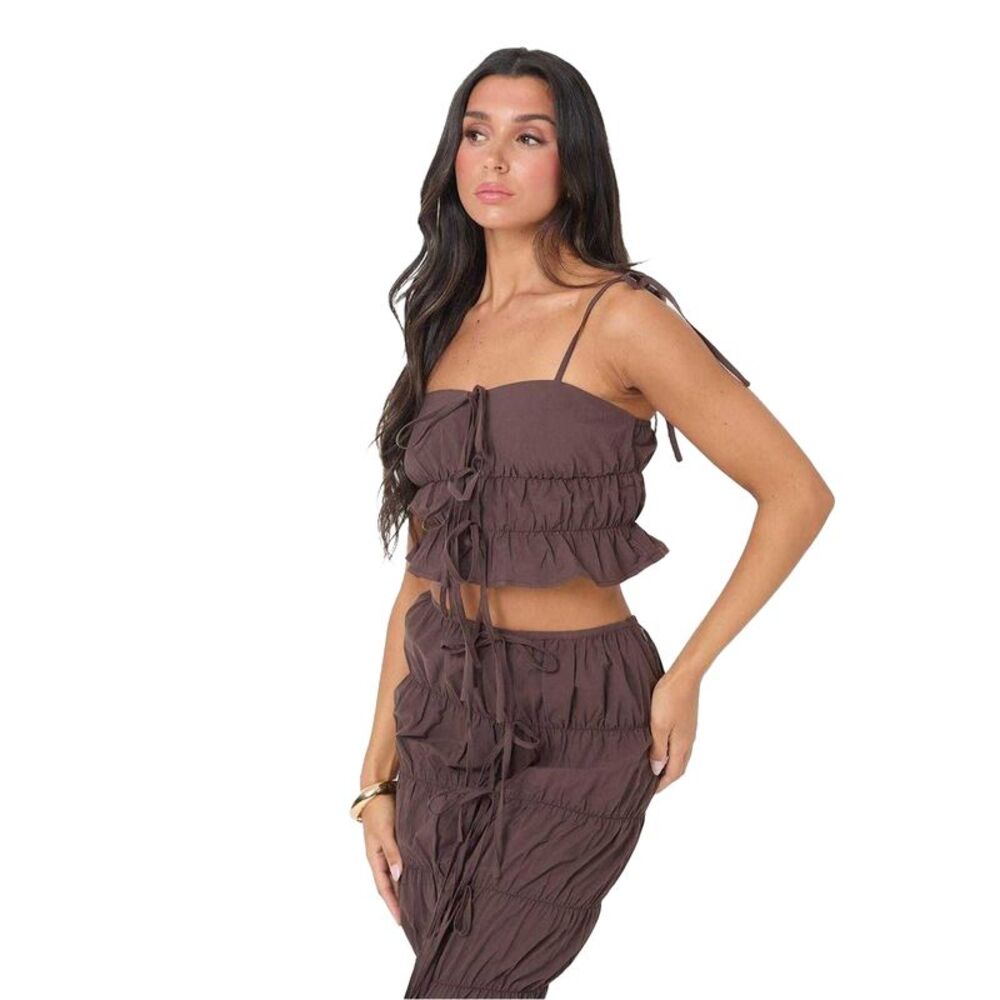 I Saw It First Womens/Ladies Ruched Crop Top / Chocolate